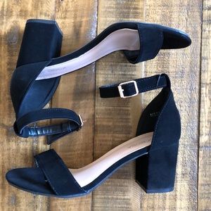 Black Microsuede Heeled Sandals